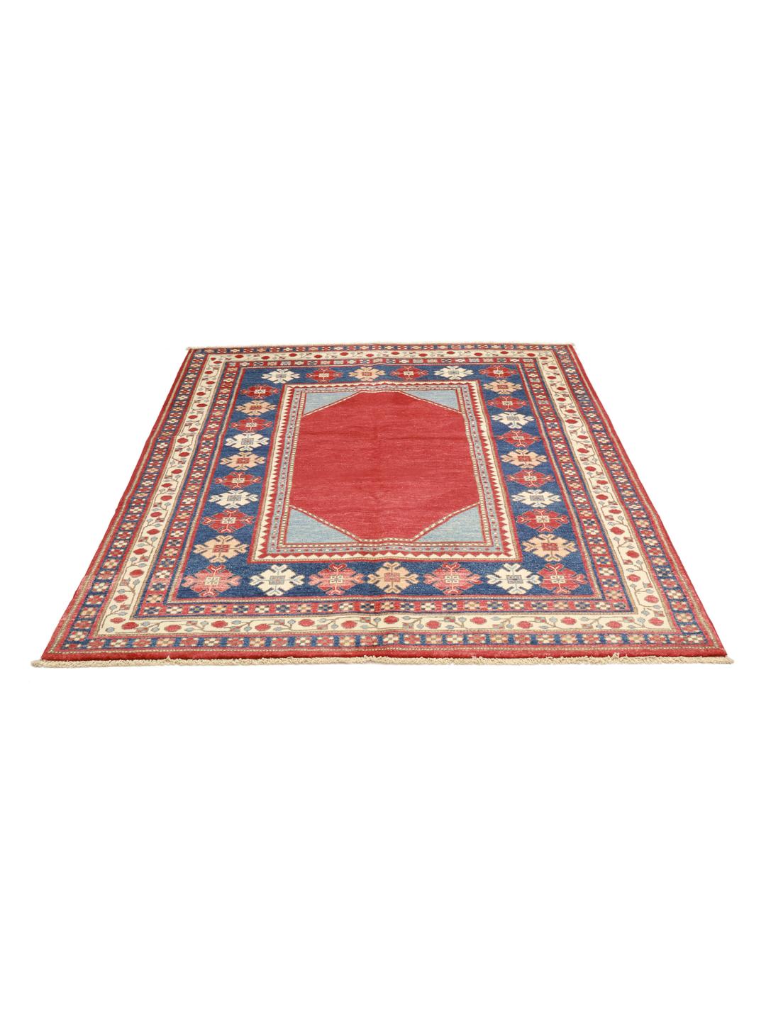 Handgeknüpfter Kazak-Teppich aus Afghanistan in tiefroten und blauen Tönen