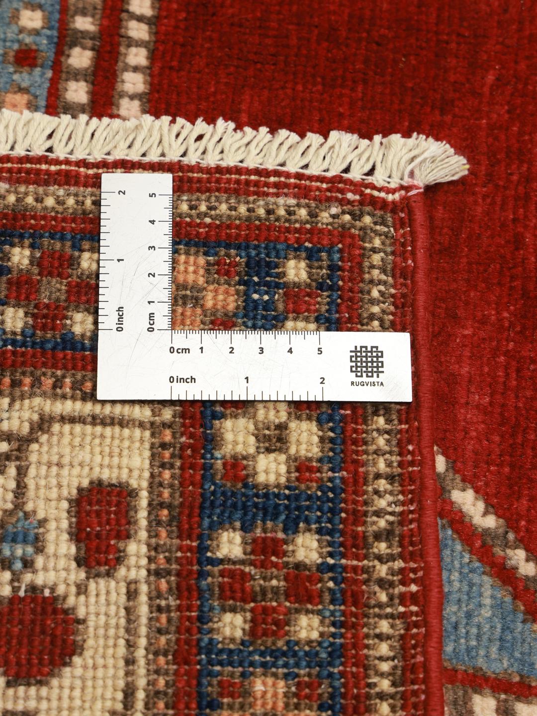 Handgeknüpfter Kazak-Teppich aus Afghanistan in tiefroten und blauen Tönen