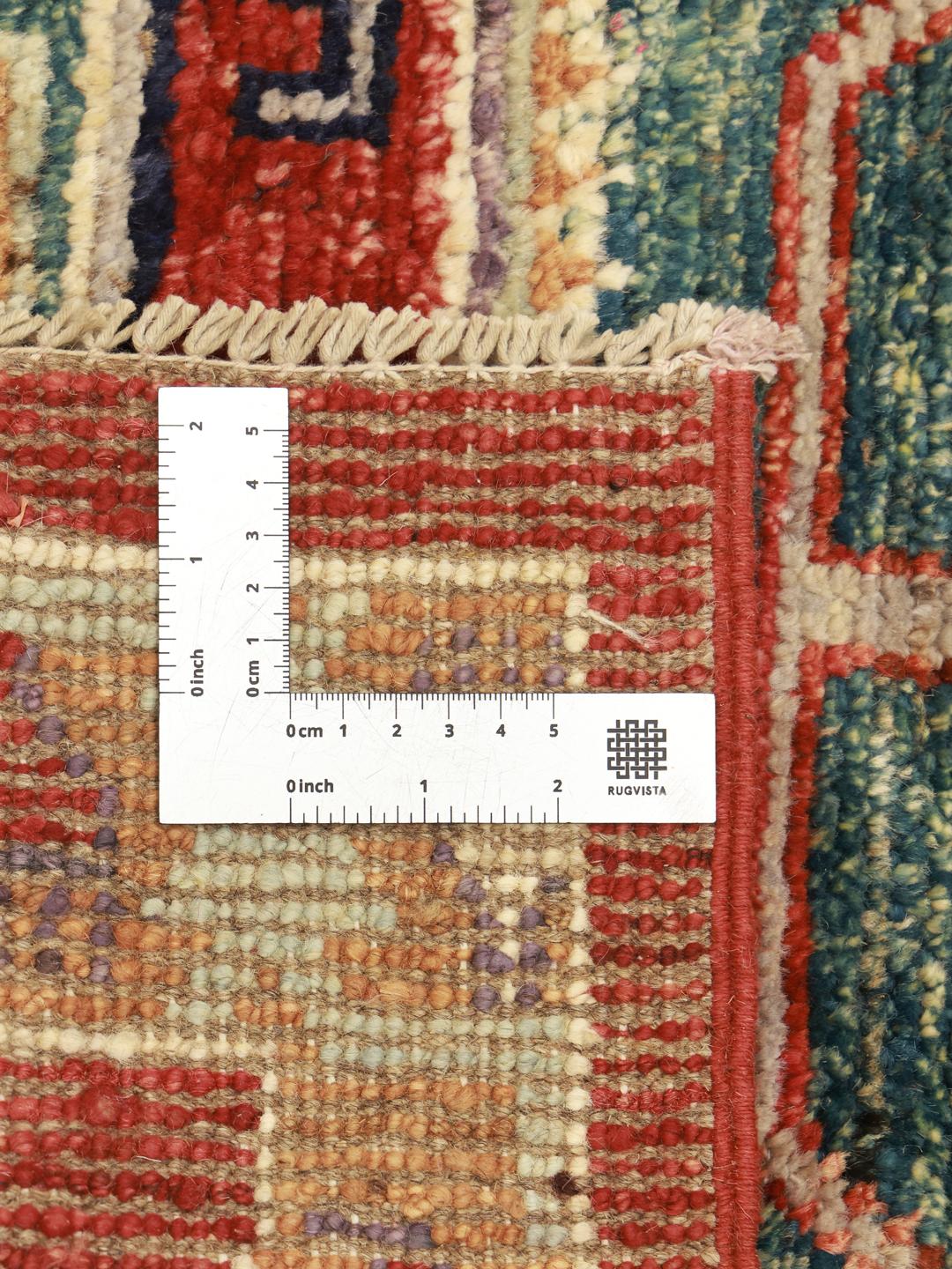 Handgeknoopte Afghaanse Kazak loper in rood met geometrische medaillonpatronen