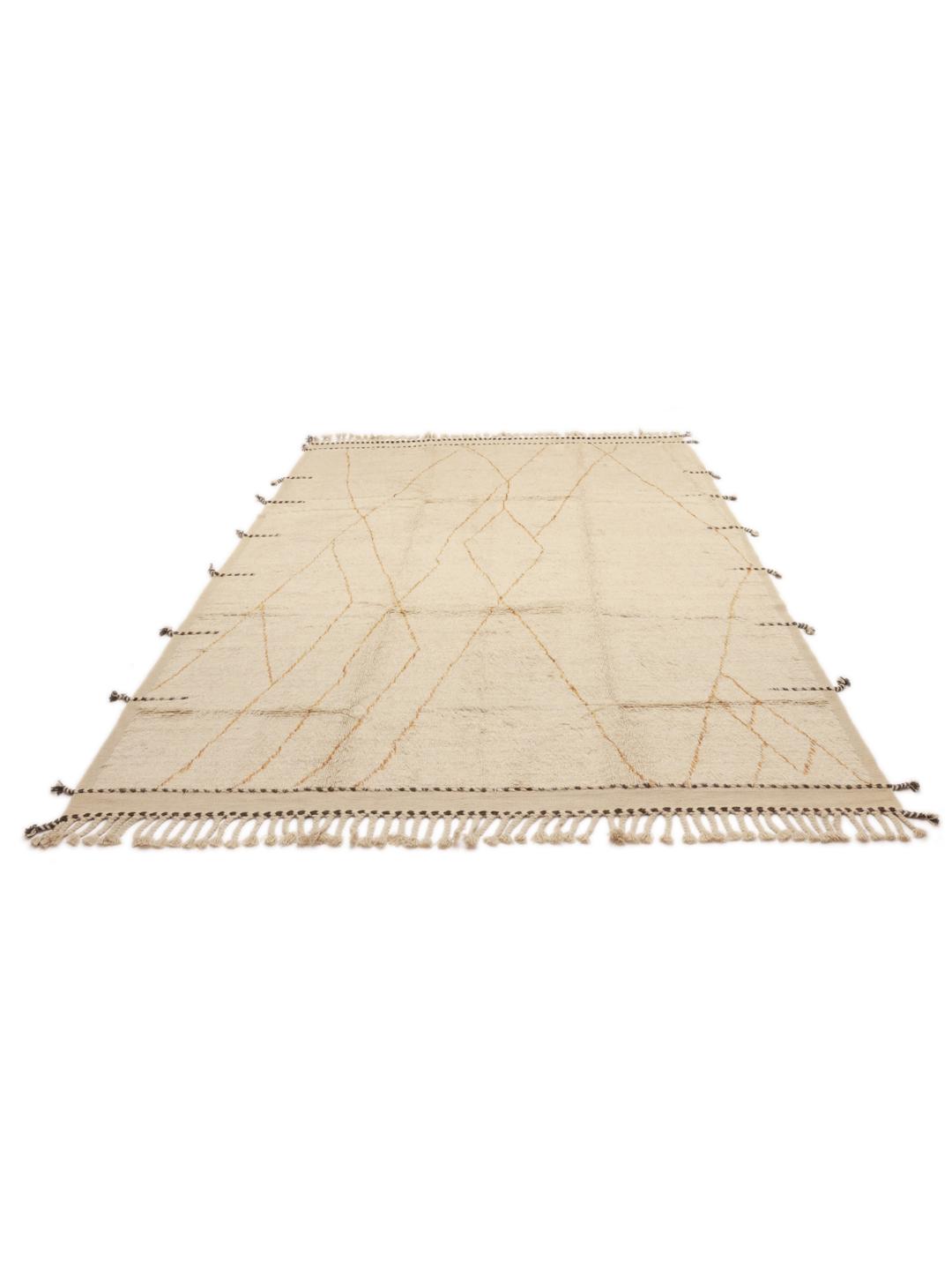 Håndknyttet tæppe i Berber-stil fra Afghanistan i en neutral beige tone med geometriske linjer.