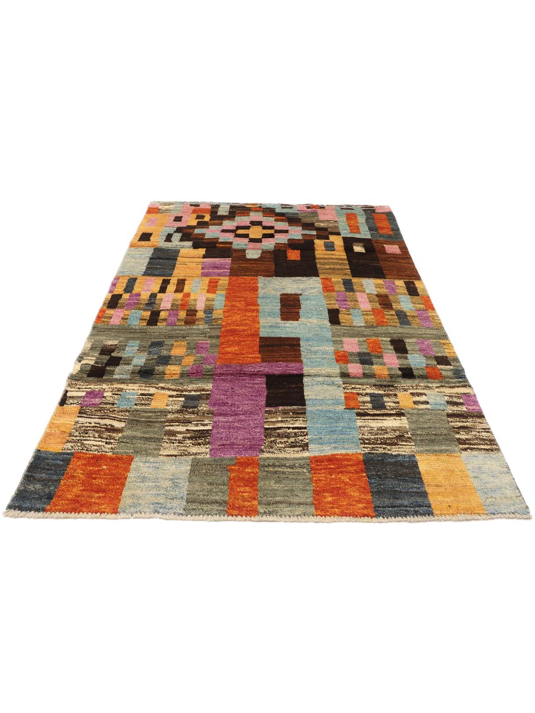 Hand-knotted Afghan Berber rug with a vibrant multicolor geometric design