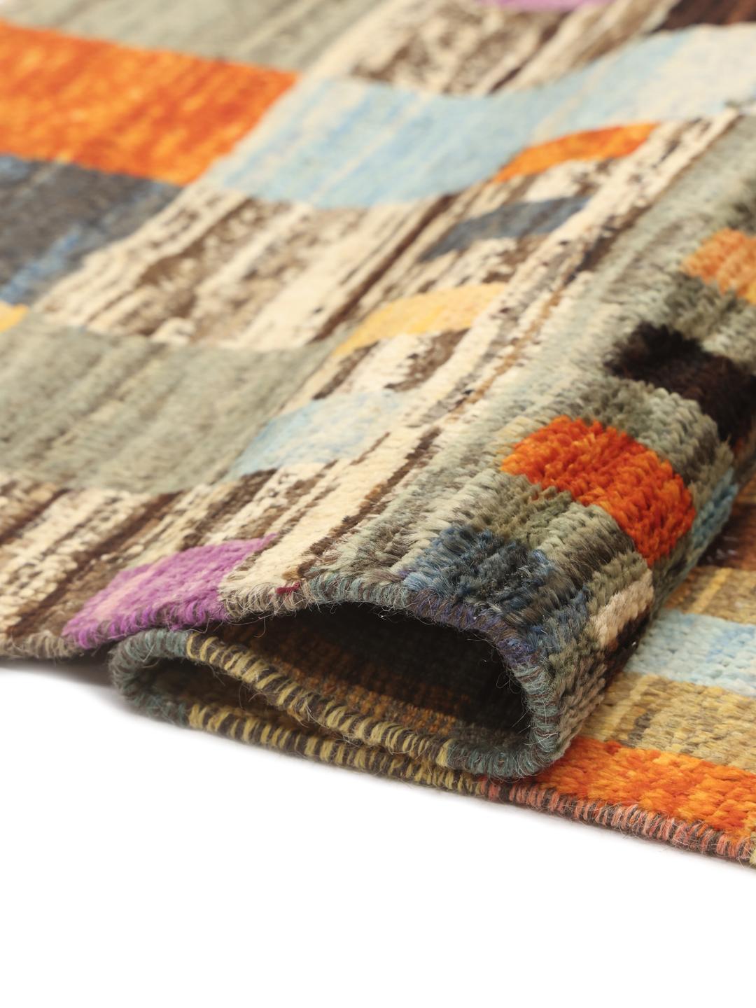 Hand-knotted Afghan Berber rug with a vibrant multicolor geometric design