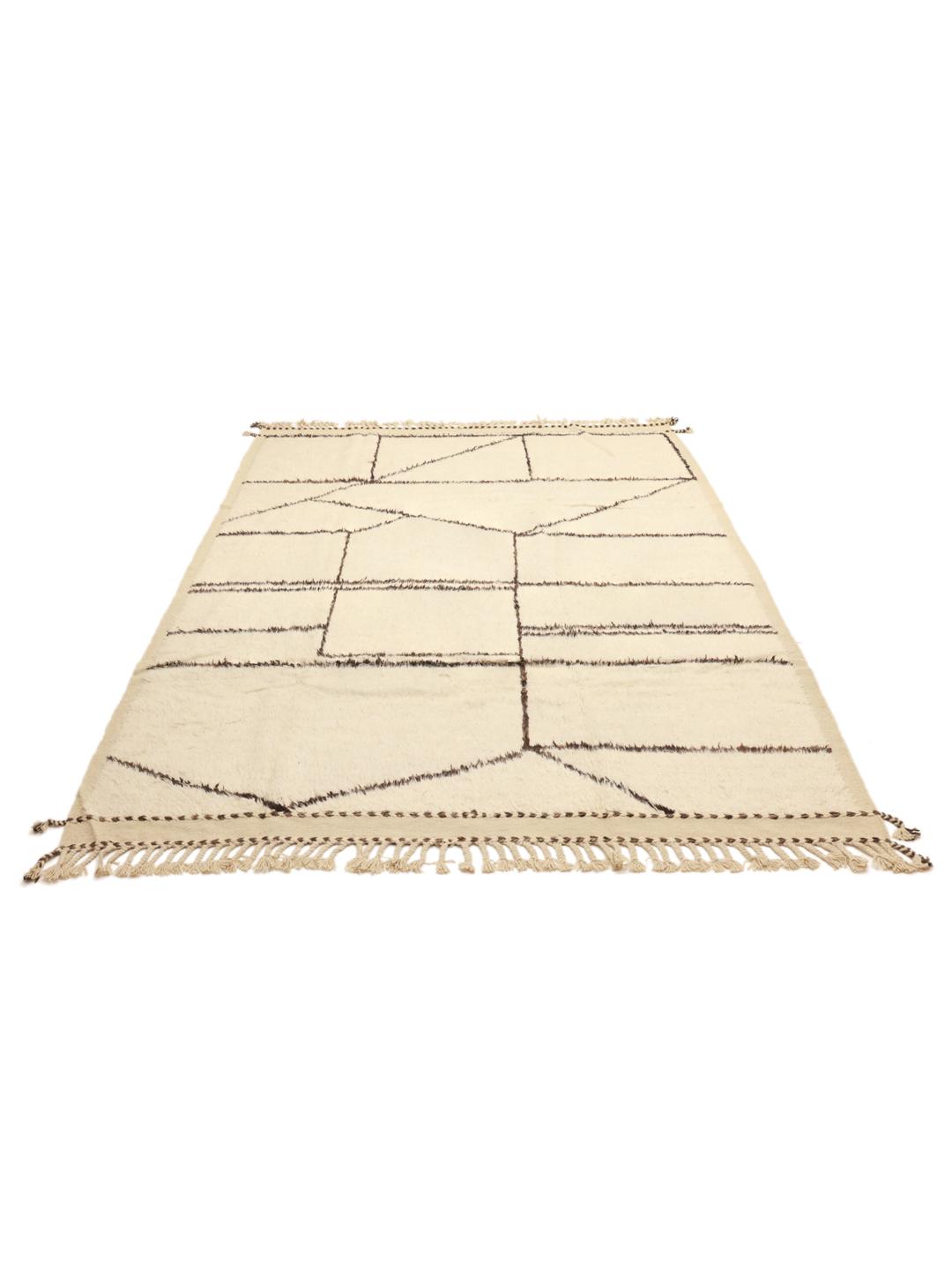 Et håndknyttet beige tæppe med abstrakte mørke linjer fra Afghanistan