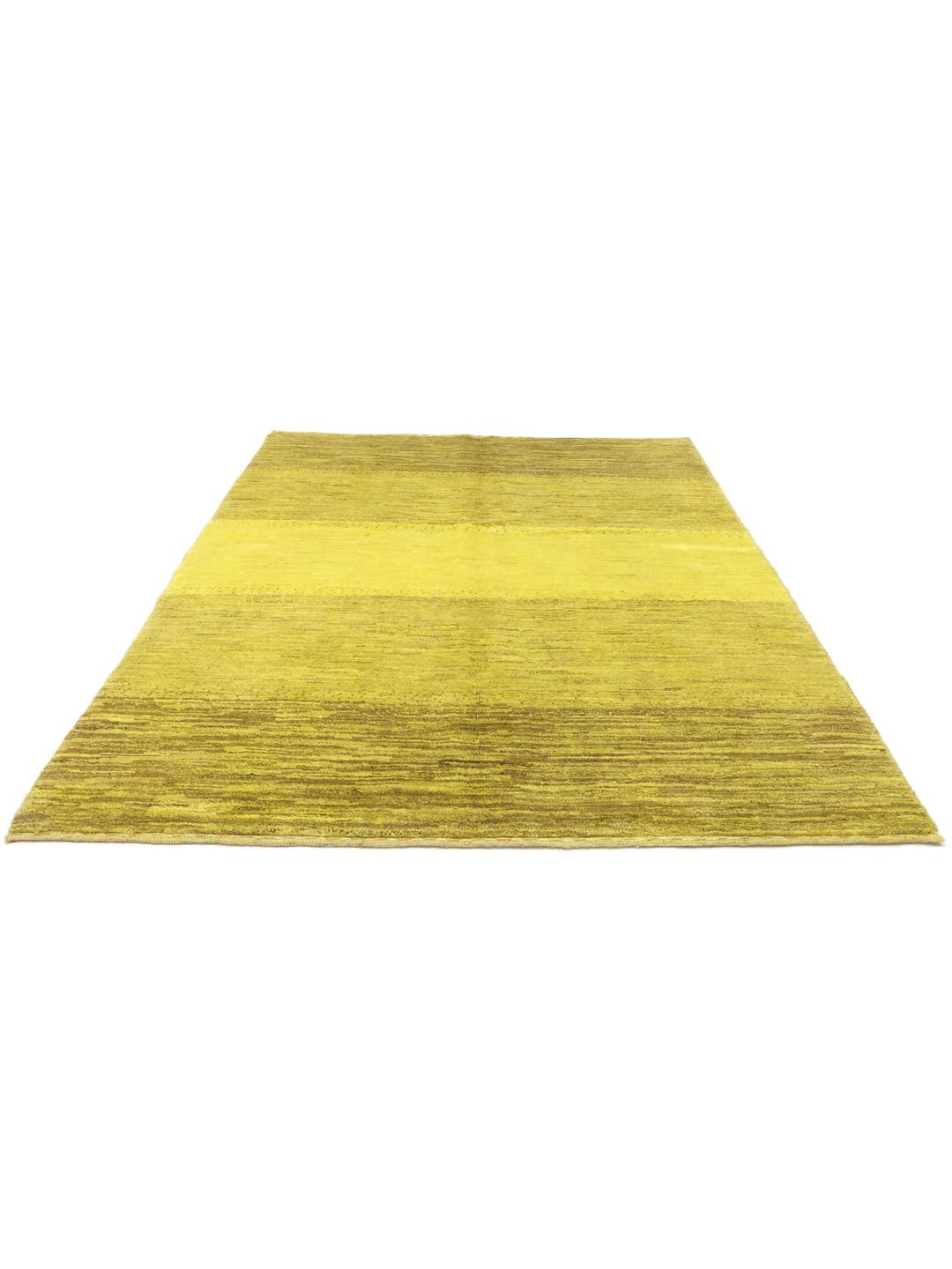 Hand-knotted yellow Gabbeh rug from the Middle East with a soft wool pile