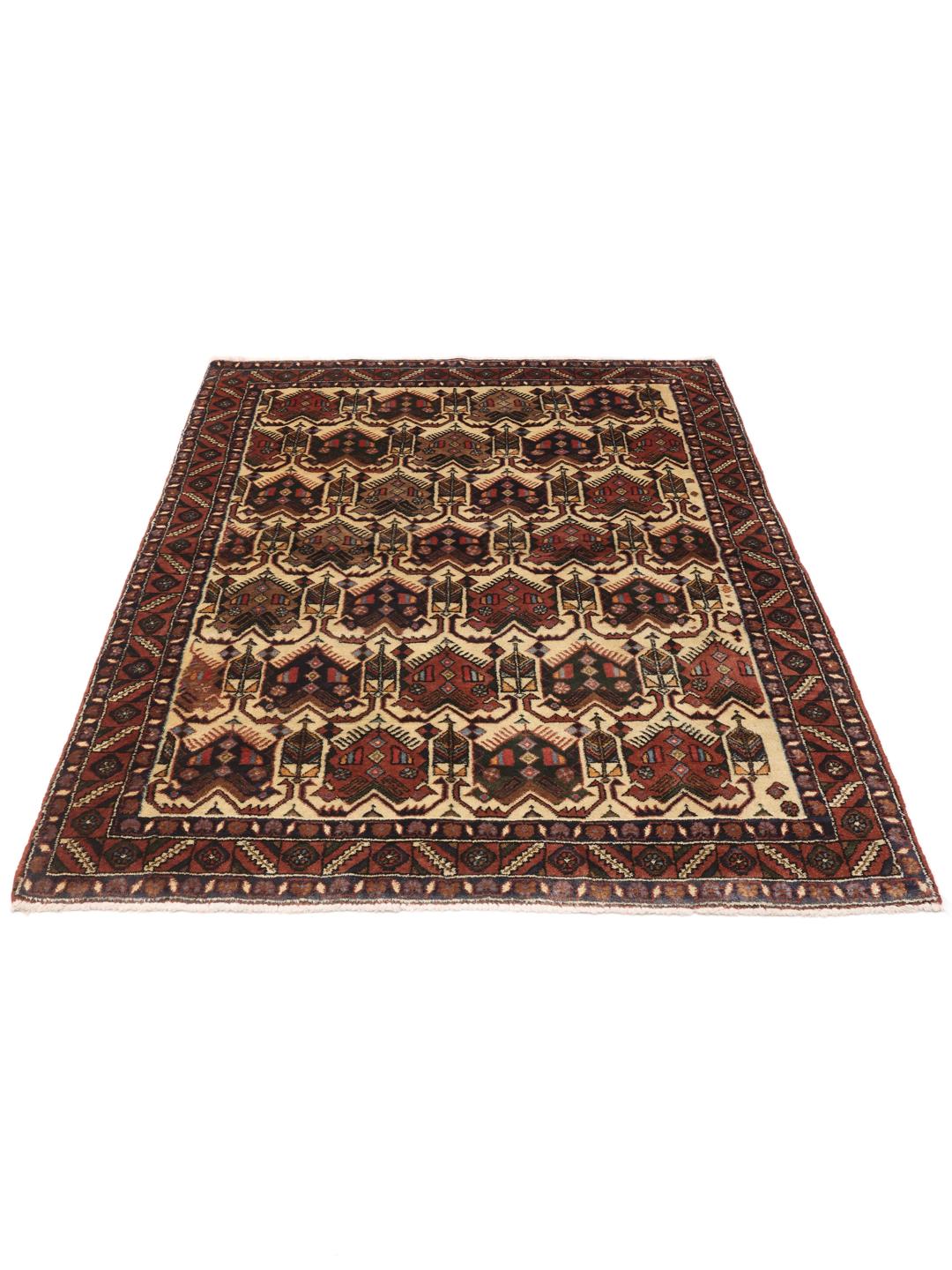Hand-knotted Afshar Shahre Babak rug from the Middle East in shades of red and beige