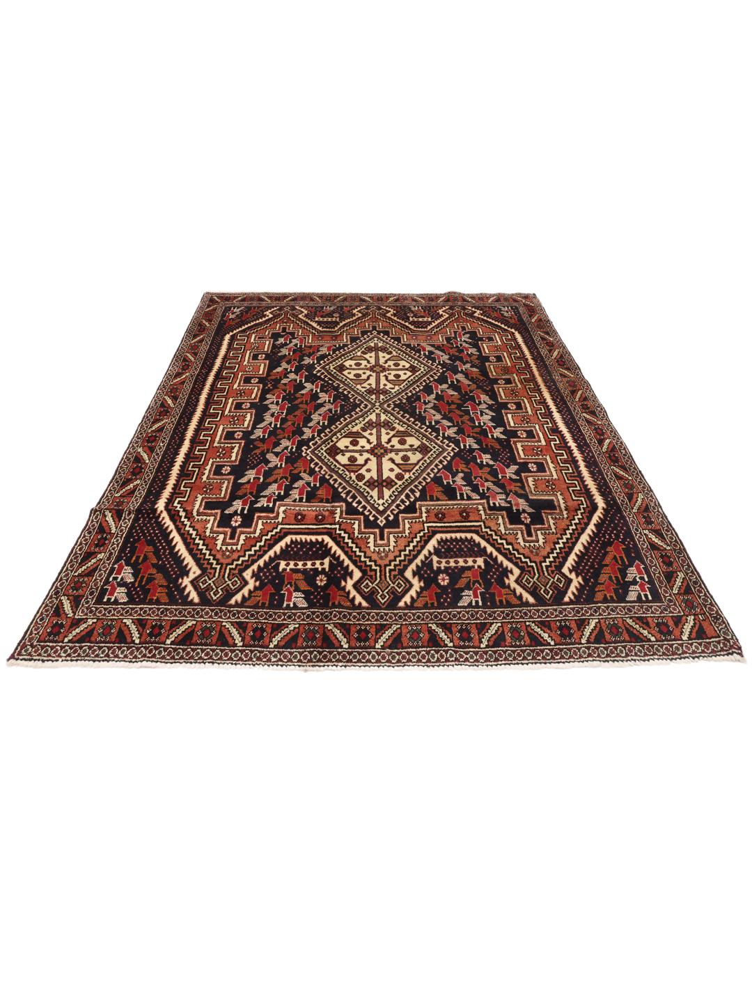 Håndknyttet Afshar Shahre Babak-tæppe fra Mellemøsten i mørkerøde og sorte toner