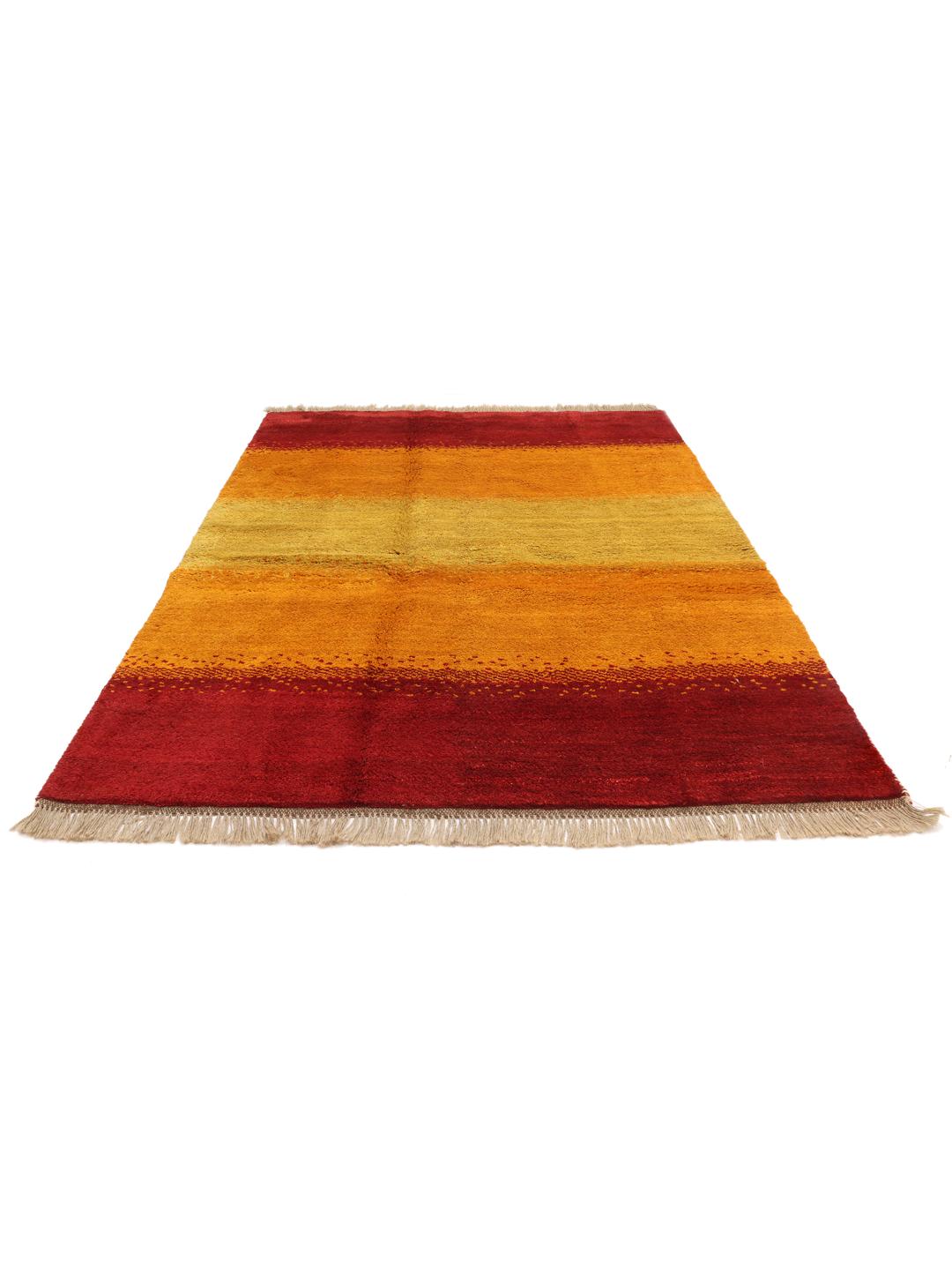 Hand-knotted Gabbeh Fine rug from the Middle East in vibrant red and orange tones