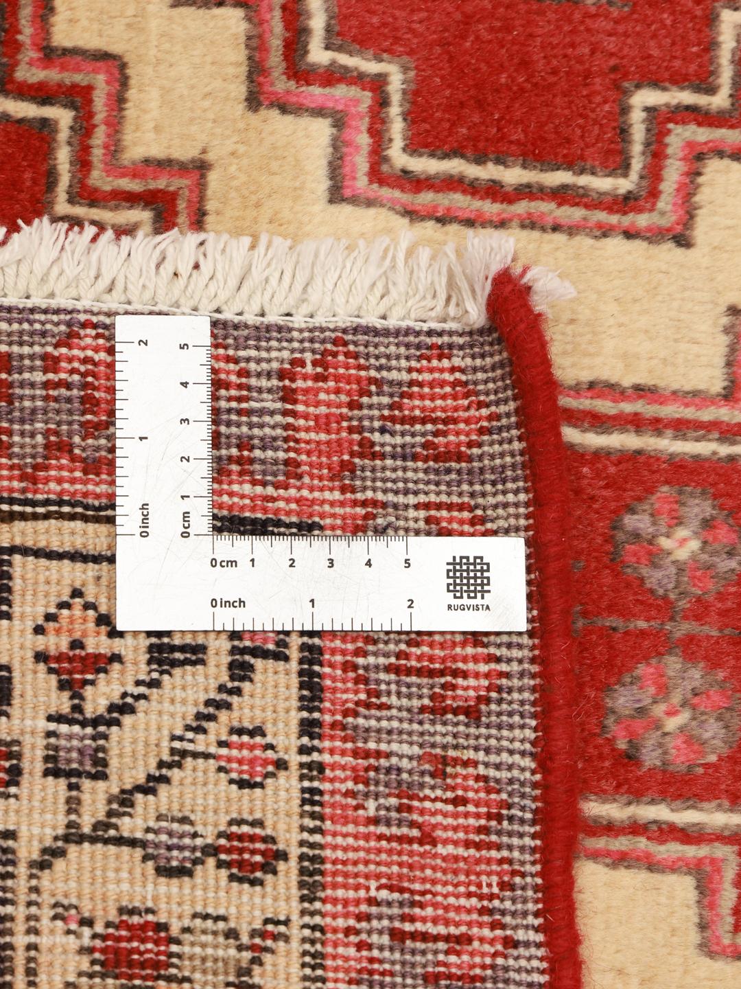 Handgeknoopte Ardebil wollen loper uit het Midden-Oosten in rode en beige tinten