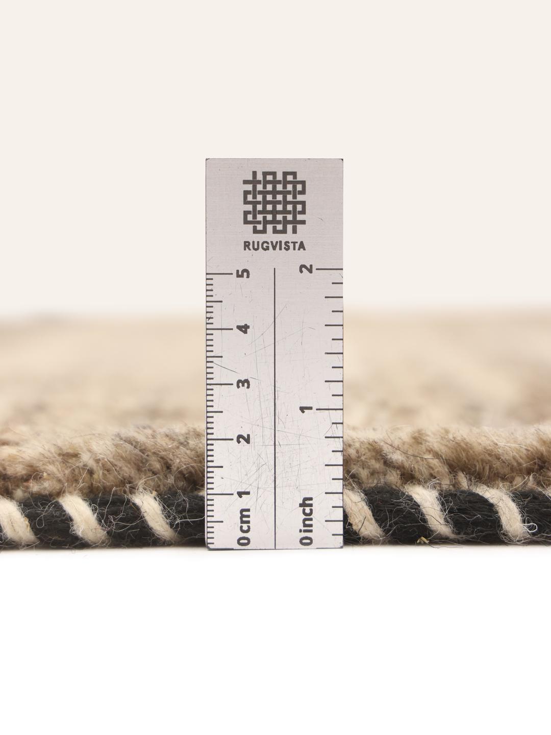 Hand-knotted Gabbeh rug with earthy brown and beige striped pattern from the Middle East.