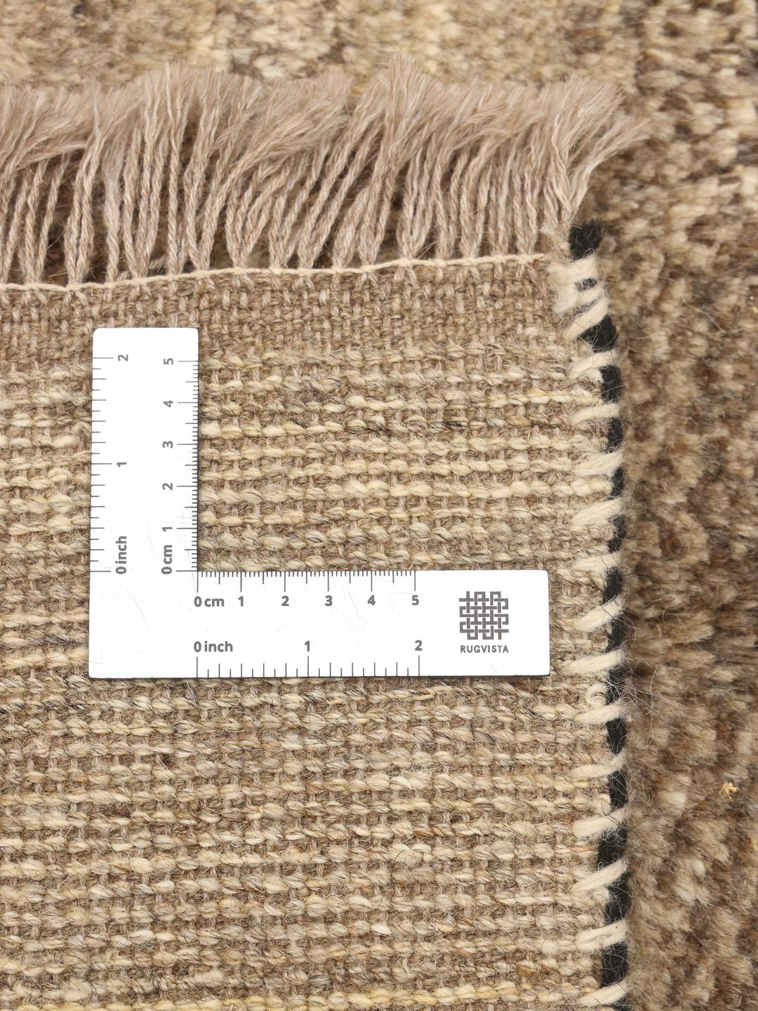 Hand-knotted Gabbeh rug with earthy brown and beige striped pattern from the Middle East.