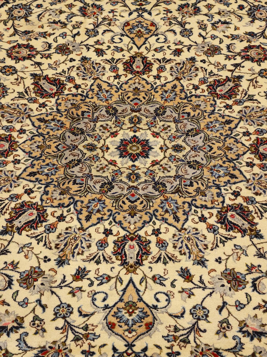 Hand-knotted Keshan rug from the Middle East in beige tones