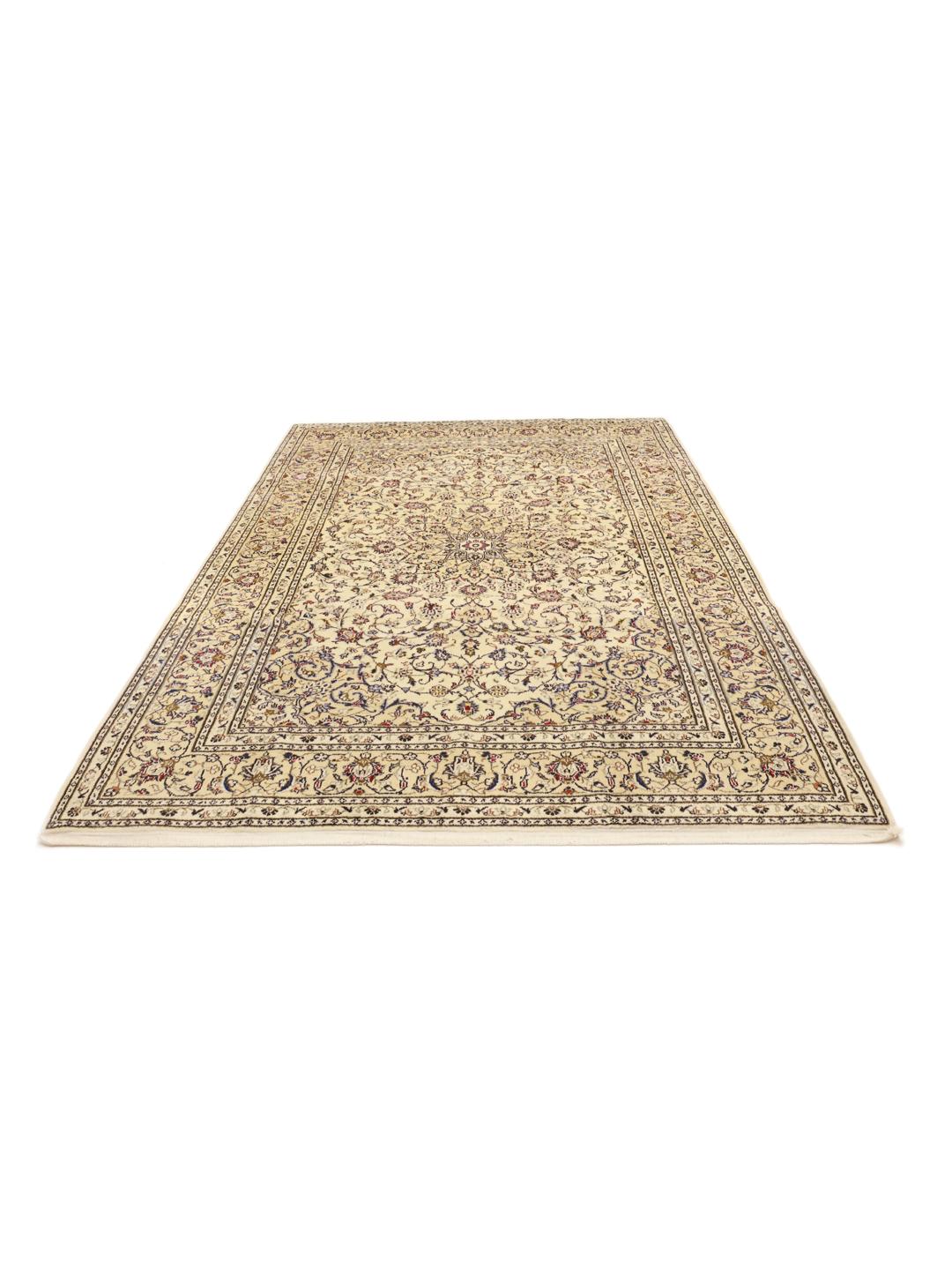 Hand-knotted Keshan rug from the Middle East in beige with intricate floral motifs