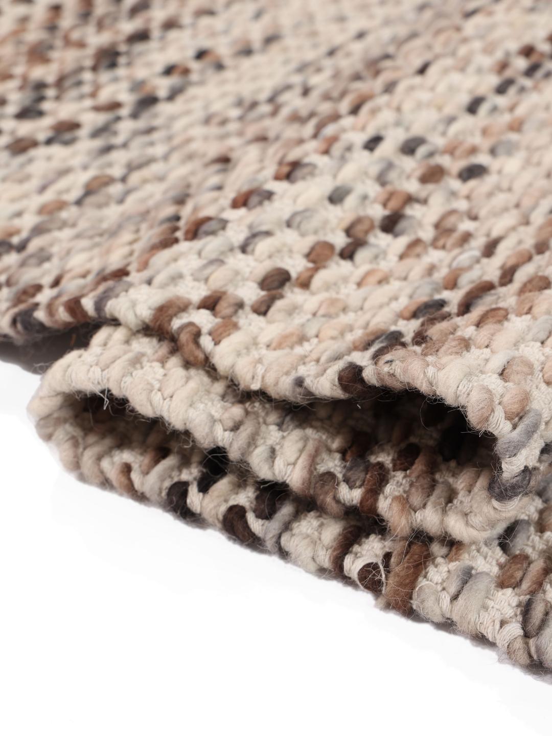 Handgeweven wollen tapijt in bruin en multicolor