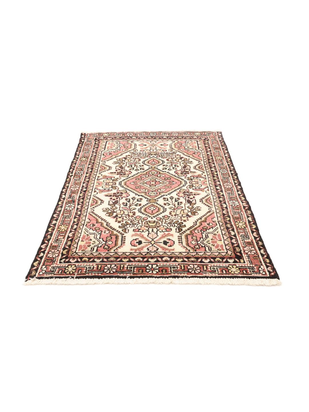 Hand-knotted Middle Eastern Hamadan rug with a red and beige floral medallion