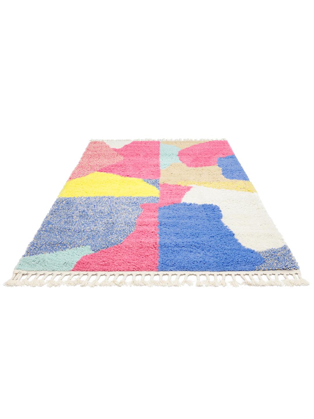 Multicolor vloerkleed met geometrisch patroon en franjes