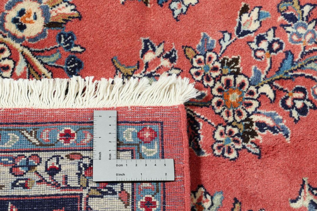 Handgeknoopt Sarough-tapijt uit het Midden-Oosten met bloempatronen in donkerrood en blauw