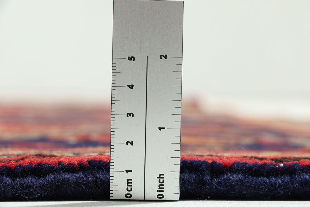 Hand-knotted Afshar rug from the Middle East in red and blue tones