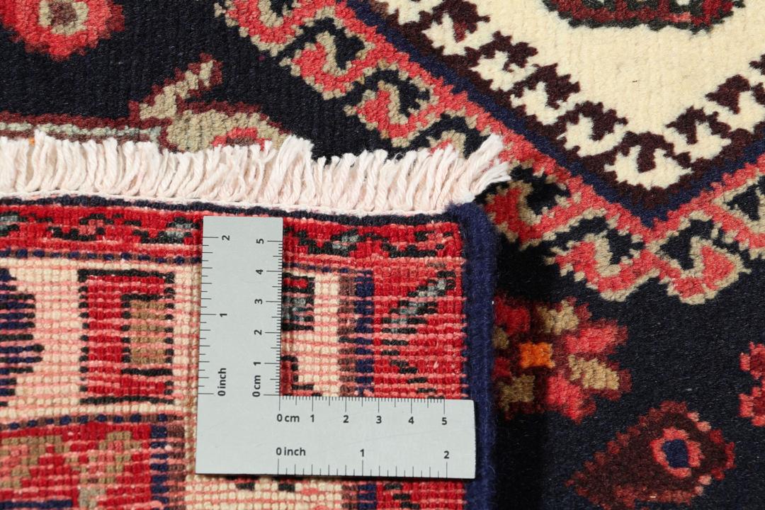Hand-knotted Afshar rug from the Middle East in red and blue tones