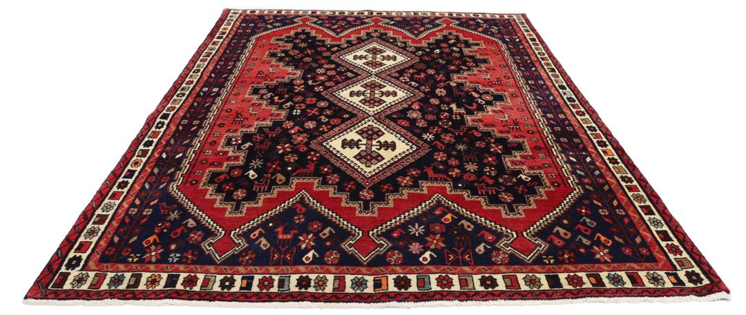 Hand-knotted Afshar rug from the Middle East in red and blue tones
