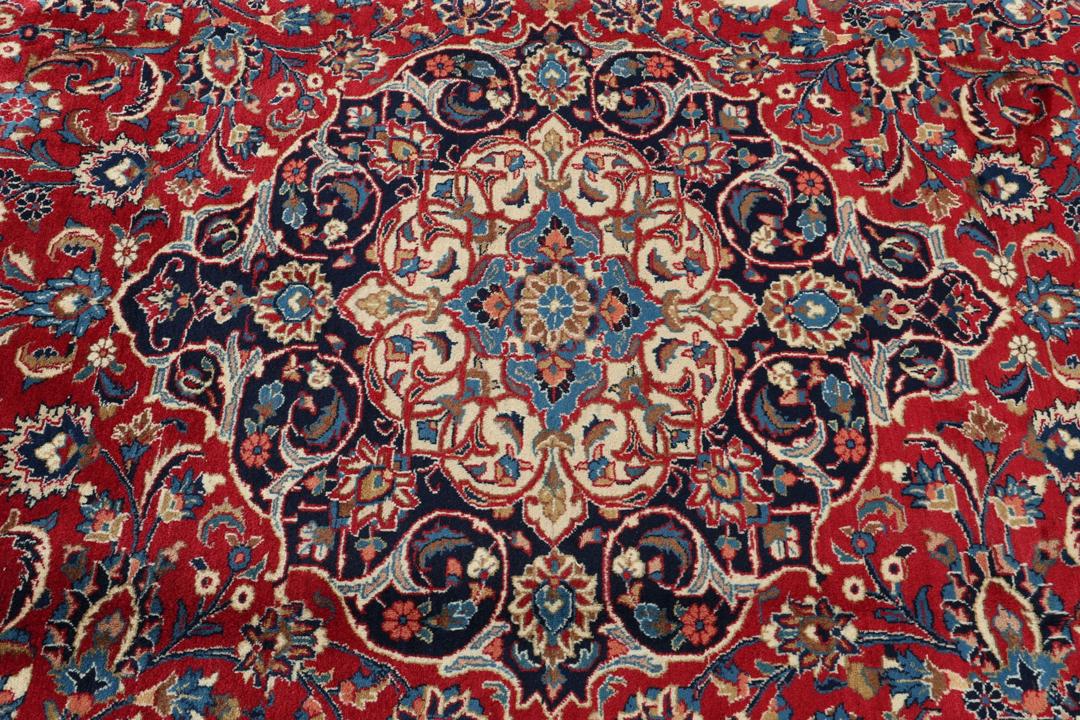 Handgeknoopt rood Mashad-tapijt uit het Midden-Oosten