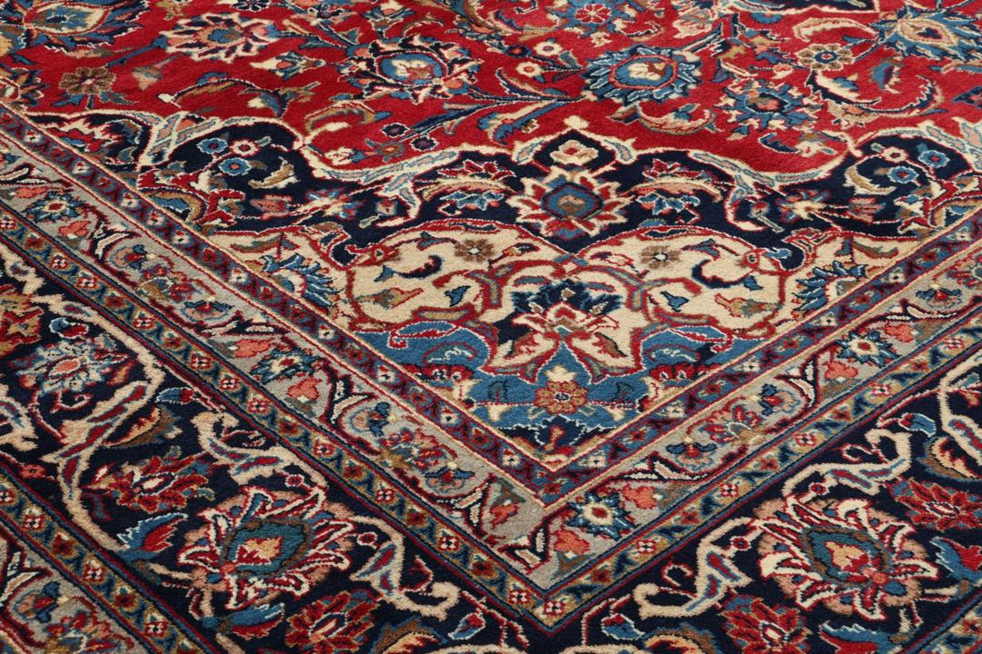 Handgeknoopt rood Mashad-tapijt uit het Midden-Oosten