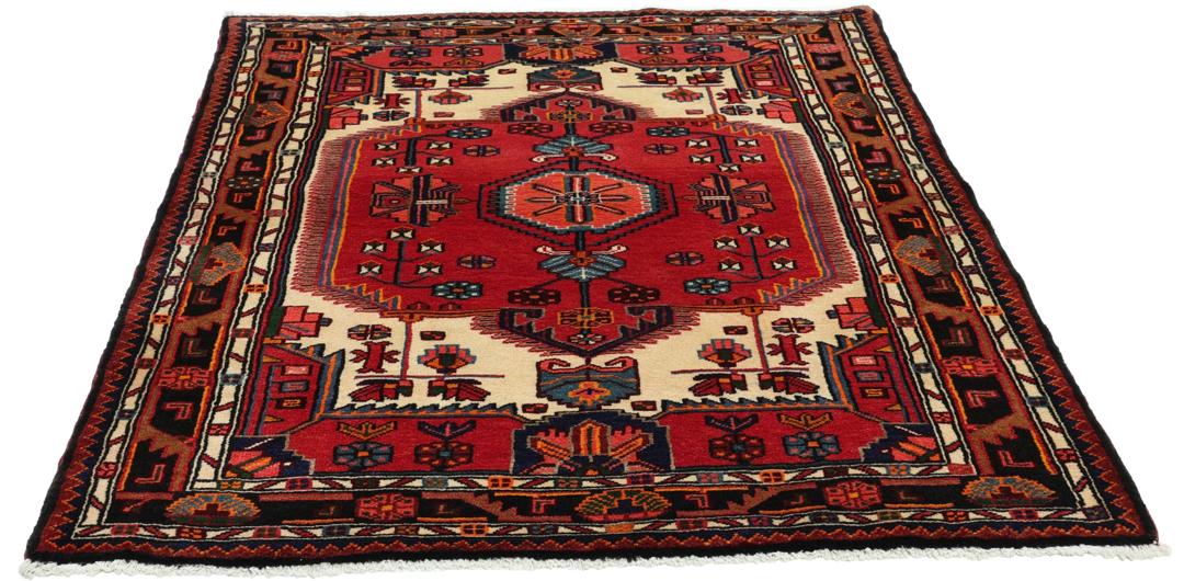 Handgeknüpfter Hamadan-Teppich aus dem Nahen Osten mit mehrfarbigen geometrischen Mustern
