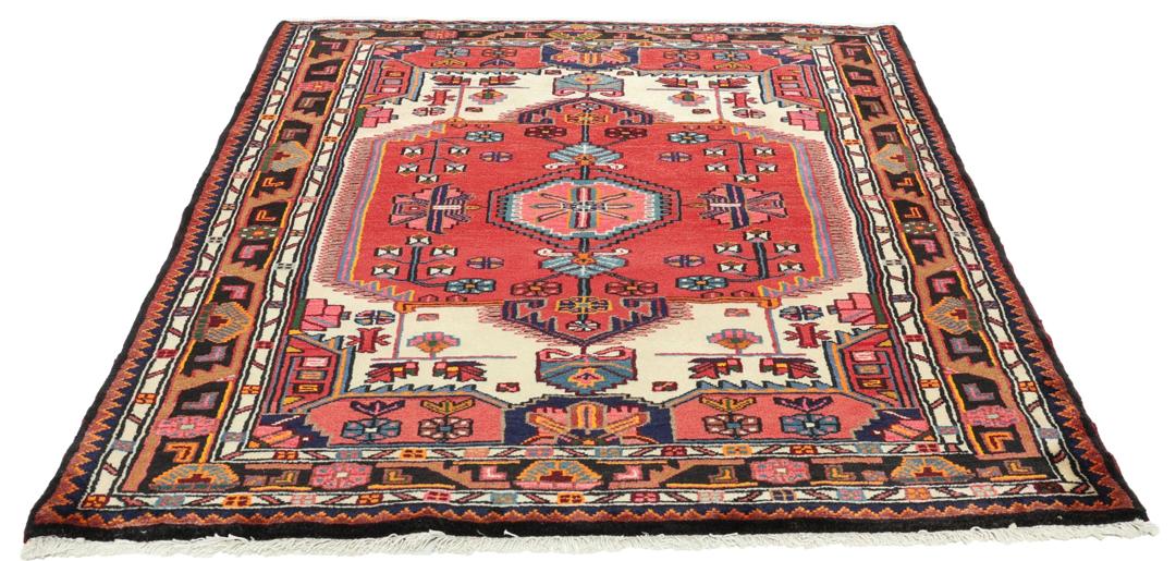 Handgeknüpfter Hamadan-Teppich aus dem Nahen Osten mit mehrfarbigen geometrischen Mustern
