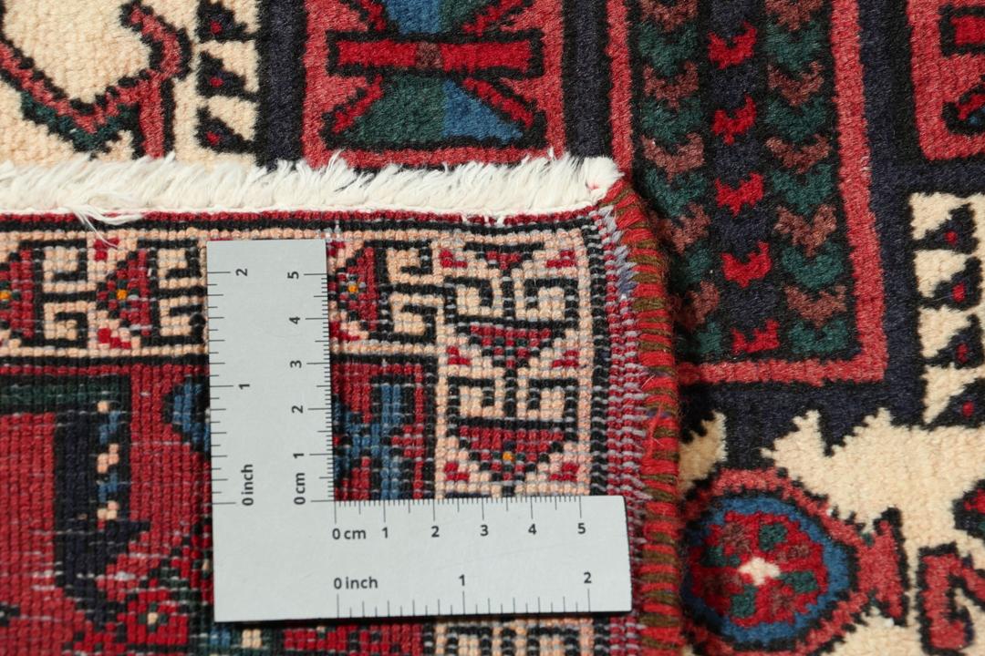 Handgeknoopt Afshar Shahre Babak-tapijt met geometrische patronen in rood en blauw