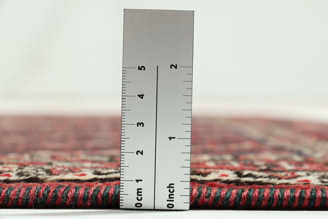 Handgeknoopt Afshar Shahre Babak-tapijt met geometrische patronen in rood en blauw