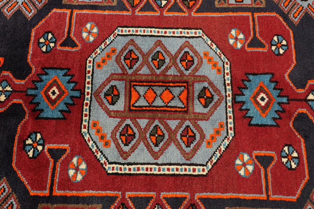 Hand-knotted Middle Eastern Hamadan rug with geometric patterns in multicolor