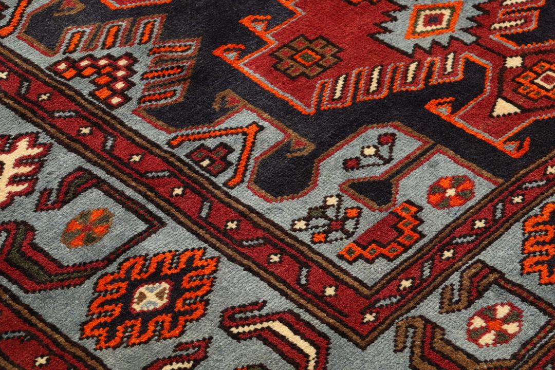 Hand-knotted Middle Eastern Hamadan rug with geometric patterns in multicolor