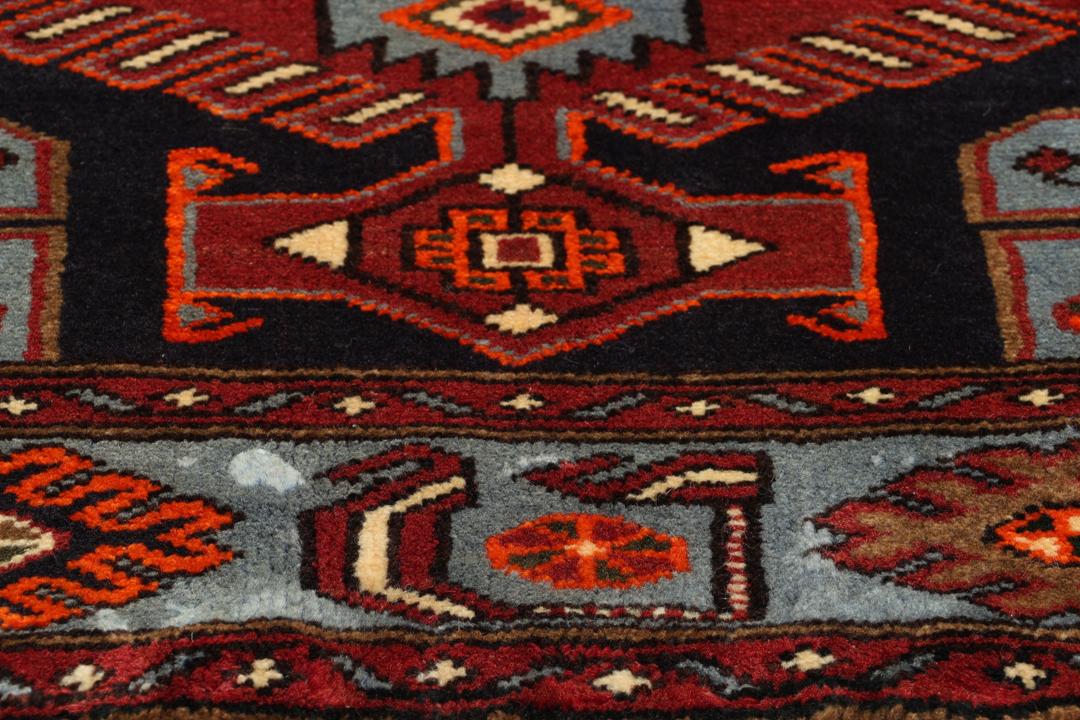 Hand-knotted Middle Eastern Hamadan rug with geometric patterns in multicolor