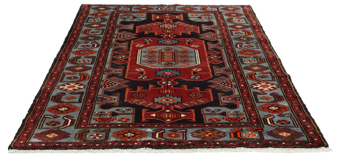 Hand-knotted Middle Eastern Hamadan rug with geometric patterns in multicolor