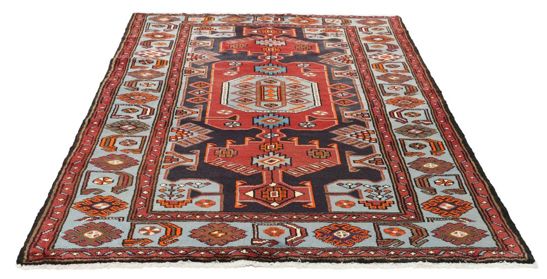 Hand-knotted Middle Eastern Hamadan rug with geometric patterns in multicolor