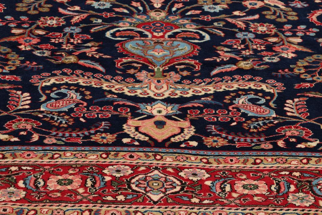 Handgeknoopt Mahal-tapijt uit het Midden-Oosten in donkerblauw en rood