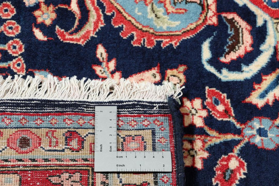 Handgeknoopt Mahal-tapijt uit het Midden-Oosten in donkerblauw en rood