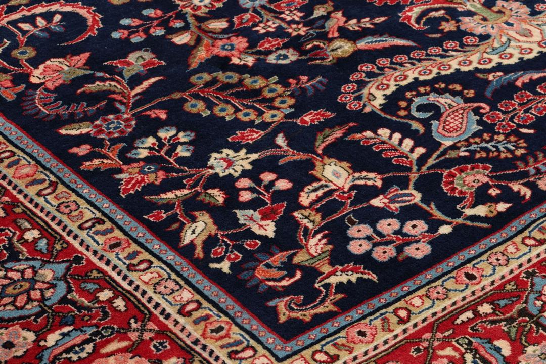 Handgeknoopt Mahal-tapijt uit het Midden-Oosten in donkerblauw en rood