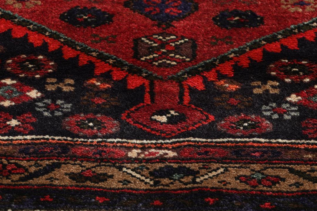 Hand-knotted Hamadan rug from the Middle East in shades of red and blue