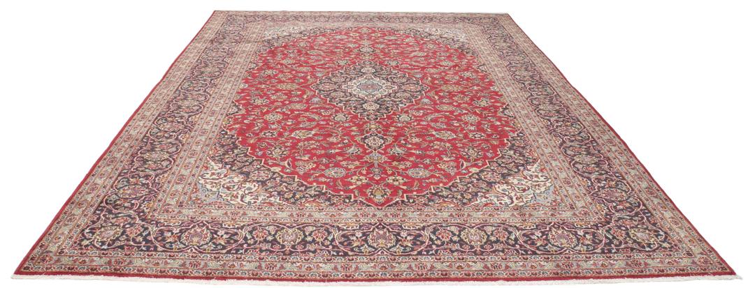 Hand-knotted Keshan rug from the Middle East in deep red tones