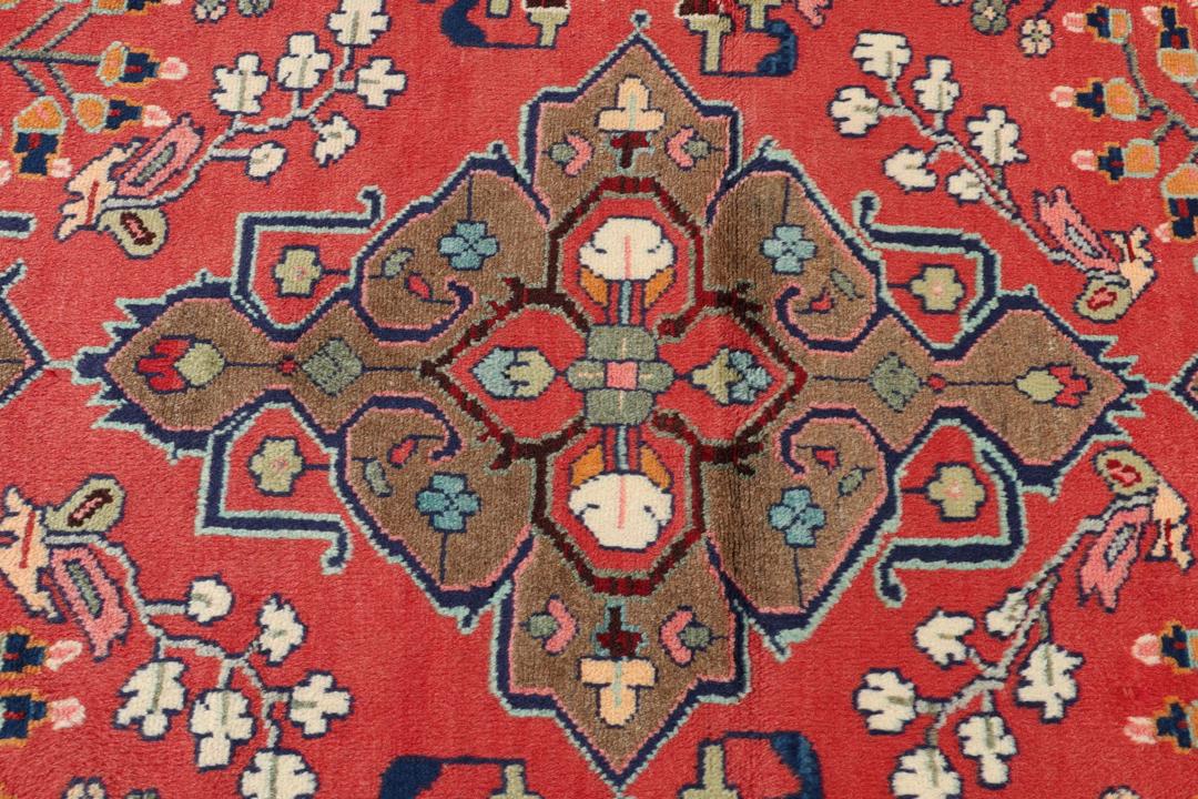 Hand-knotted red Hamadan runner with traditional floral motifs