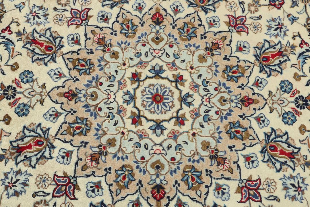 Hand-knotted Keshan rug from the Middle East in beige and blue tones
