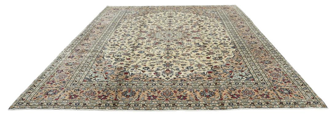 Hand-knotted Keshan rug from the Middle East in beige and blue tones