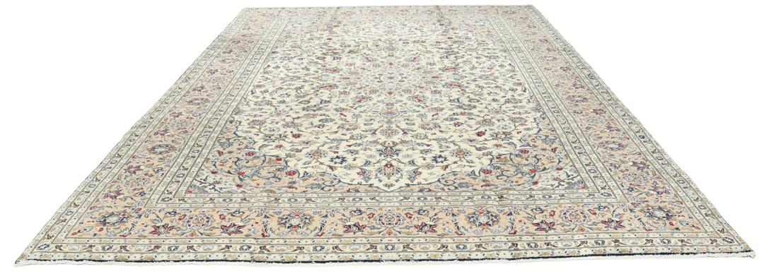 Hand-knotted Keshan rug from the Middle East in beige and blue tones