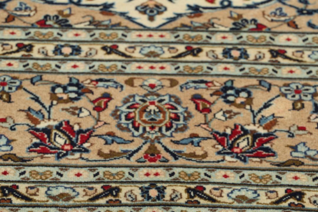 Hand-knotted Keshan rug from the Middle East in beige and blue tones