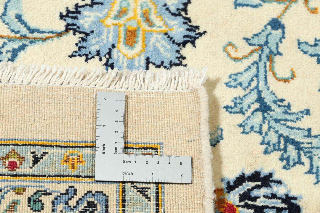 Handgeknoopt Mashad-tapijt uit het Midden-Oosten in blauwe en beige tinten