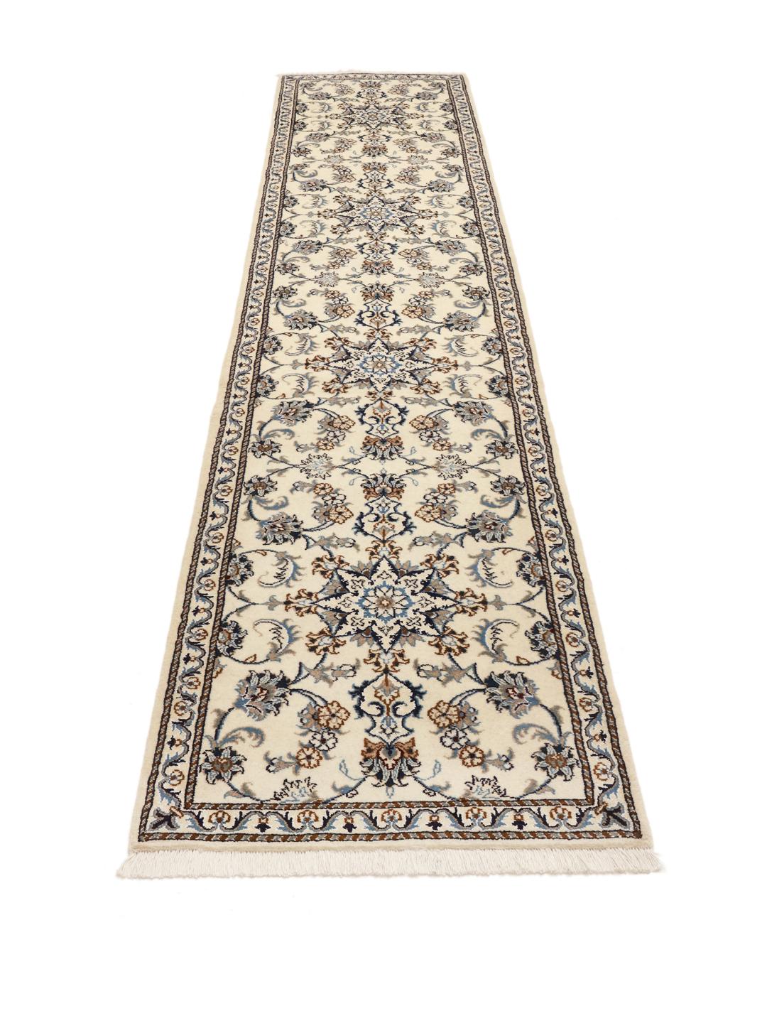 Hand-knotted Nain runner in beige from the Middle East