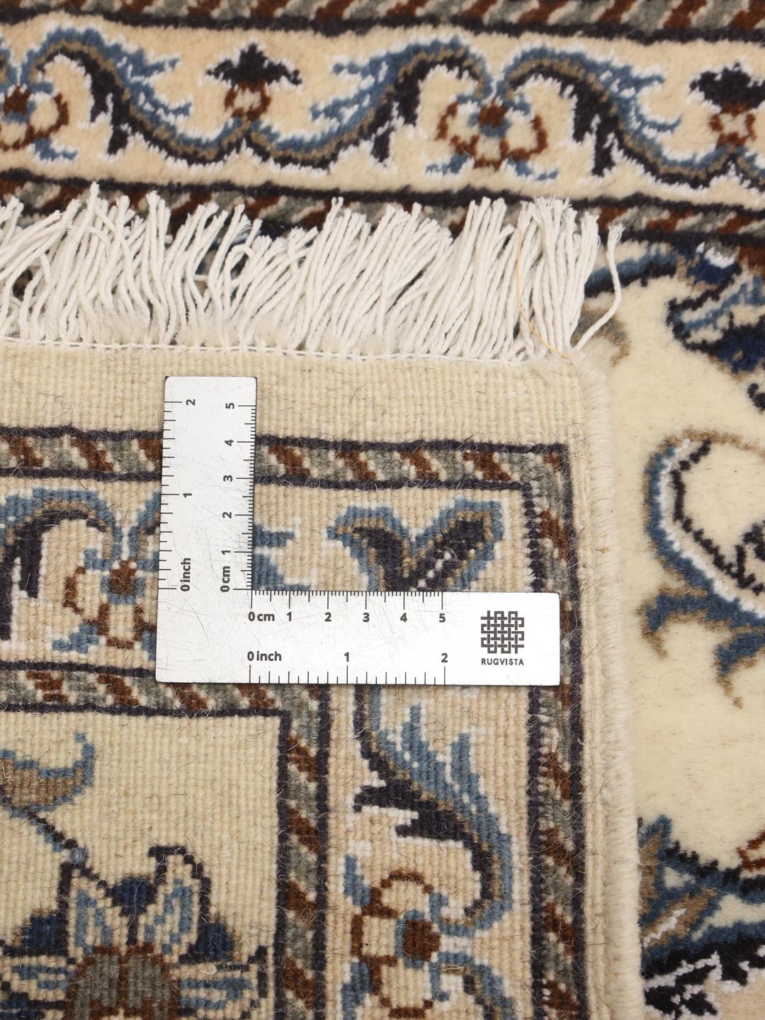 Handgeknoopte Nain loper met bloemmotieven in beige en blauw uit het Midden-Oosten