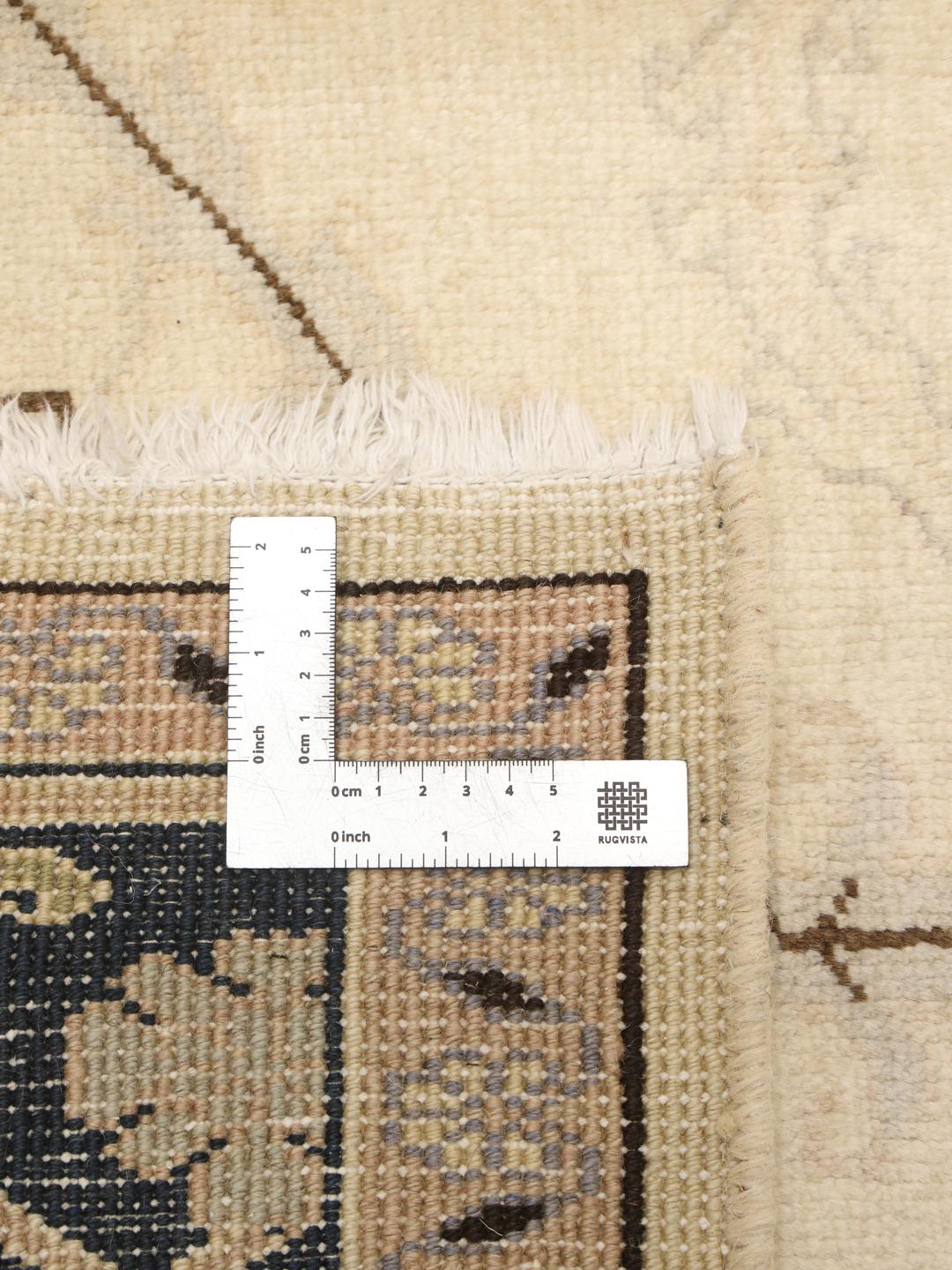 Vierkant handgemaakt Heriz-tapijt uit het Midden-Oosten in beige en blauwe tinten