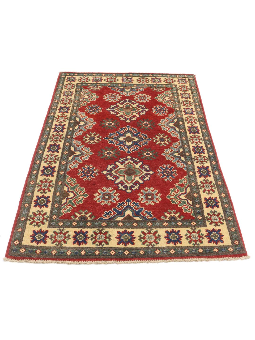 Handgeknüpfter afghanischer Kazak-Teppich in Rot mit geometrischen Motiven