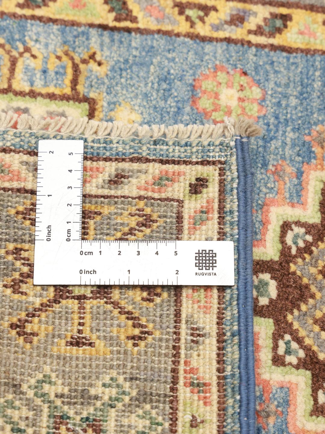 Covor Kazak înnodat manual din Afganistan cu modele albastre și geometrice